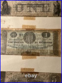 (4) Early Framed Confederate Sourhern Currency Paper Money Civil War Museum