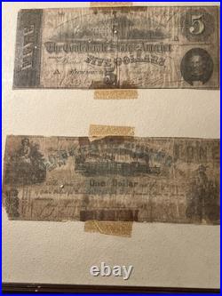 (4) Early Framed Confederate Sourhern Currency Paper Money Civil War Museum