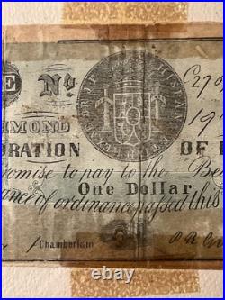 (4) Early Framed Confederate Sourhern Currency Paper Money Civil War Museum
