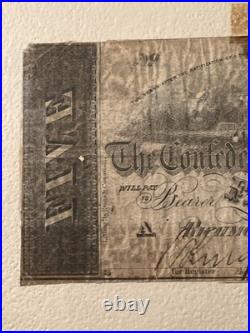 (4) Early Framed Confederate Sourhern Currency Paper Money Civil War Museum