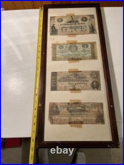 (4) Early Framed Confederate Sourhern Currency Paper Money Civil War Museum