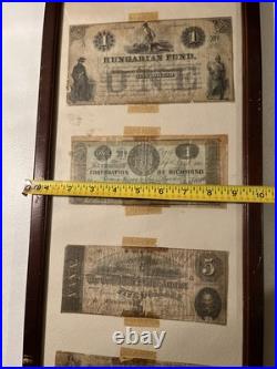 (4) Early Framed Confederate Sourhern Currency Paper Money Civil War Museum