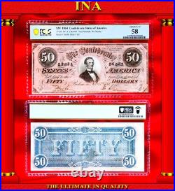$50 1864 Confederate US Obsolete Paper Money T-66 PF-1 CR-495 Civil War PCGS 58