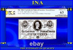 50-Cents 1864 Confederate T-72 PF-1WP CR-578 Civil-War PCGS 63 Rare White Paper 50-Cents 1864 Confederate T-72 PF-1WP CR-578 Civil-War PCGS 63 Rare White Paper