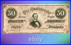 $50 Confederate 1864 Civil-War Confederate Paper Money T-66 PF-1 CR-495 RARE