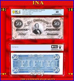 $50 Confederate 1864 Civil-War Confederate Paper Money T-66 PF-3 CR-497 PCGS 40 $50 Confederate 1864 Civil-War Confederate Paper Money T-66 PF-3 CR-497 PCGS 40
