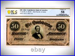 $50 Confederate 1864 US Note T-66 PF-12 CR-501 Civil War PCGS 58 RARE CSA BANK
