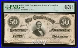 $50 Confederate States 1864 Paper Money T-66 PF-13 CR-502 Civil-War PMG 63 EPQ