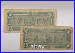 $50 Confederate States Currency Type 66 CIVIL WAR ISSUE x2 Lot Pinholes