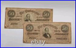 $50 Confederate States Currency Type 66 CIVIL WAR ISSUE x2 Lot Pinholes