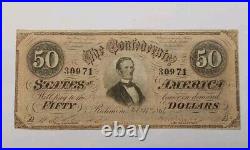 $50 Confederate States Currency Type 66 CIVIL WAR ISSUE x2 Lot Pinholes