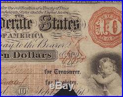 Au 1861 $10 Bill Confederate States Currency CIVIL War Note Money T-24 Pmg 55