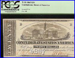 Au 1862 $20 Bill Confederate States Currency CIVIL War Note Scarcer T-51 Pcgs 58