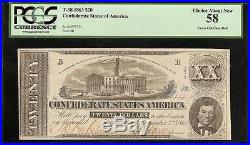 Au 1862 $20 Bill Confederate States Currency CIVIL War Note Scarcer T-51 Pcgs 58