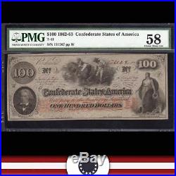 AWESOME T-41 1862 $100 Confederate Currency PMG 58 CIVIL WAR 131767
