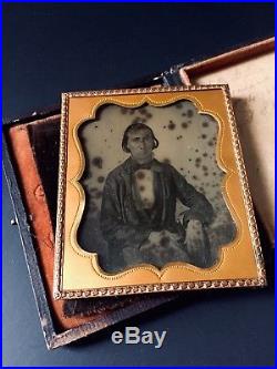 Antique 1850s 6th Plate Ambrotype Alabama Young Man Signed Confederate Civil War