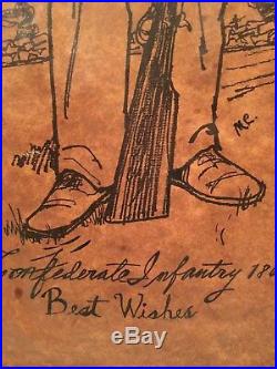 Antique 1862 Best Wishes Civil War Confederate Infantry Painting on Wax Paper