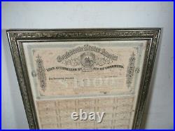 Antique 1864 Civil War Confederate States America $1000 Loan Bond Sheet Framed