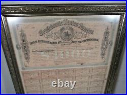 Antique 1864 Civil War Confederate States America $1000 Loan Bond Sheet Framed