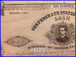 Antique 1865 CIVIL War Confederate States America $100 Bond Richmond Treasury