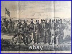 Antique CIVIL War Lithograph Print Generals Of The Confederate Army Bourquin'79