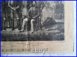 Antique CIVIL War Lithograph Print Generals Of The Confederate Army Bourquin'79