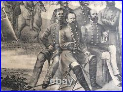 Antique CIVIL War Lithograph Print Generals Of The Confederate Army Bourquin'79