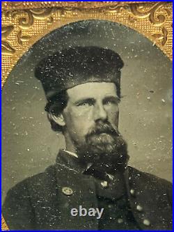 Antique Civil War Confederate French Soldier Tintype Gutta Percha Union Case