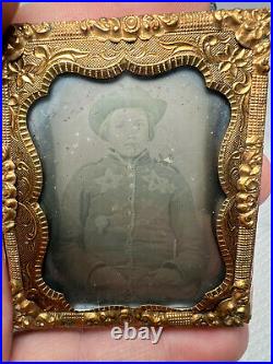 Antique Civil War Confederate Rebel Young Boy Solider Ambrotype In Leather Case