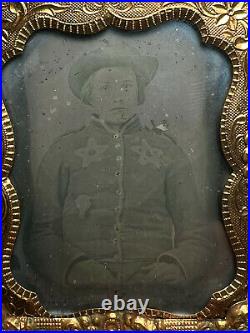 Antique Civil War Confederate Rebel Young Boy Solider Ambrotype In Leather Case