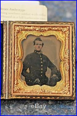 Antique Civil War Era Ambrotype Confederate Soldier 1/9th Size (49916)
