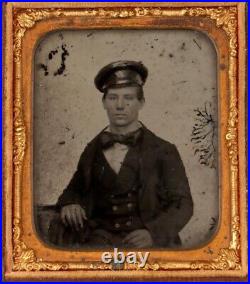 Antique Civil War Era Sixth Plate Ambrotype Young Man Confederate Soldier