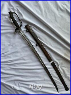 Antique Civil War Sword with Leather Scabbard Acid Etched Blade Confederate