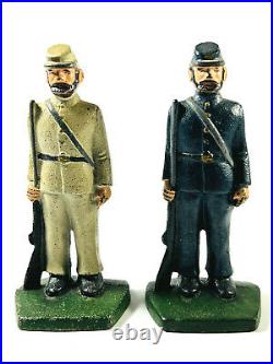 Antique Civil War Union & Confederate Soldiers Cast irion Statues Bookends PAIR