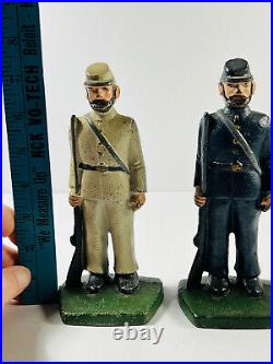 Antique Civil War Union & Confederate Soldiers Cast irion Statues Bookends PAIR