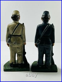 Antique Civil War Union & Confederate Soldiers Cast irion Statues Bookends PAIR