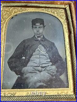 Antique Confederate CIVIL War Hat Tintype Soldier Gold Watch