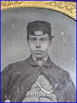Antique Confederate CIVIL War Hat Tintype Soldier Gold Watch