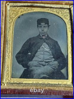 Antique Confederate CIVIL War Hat Tintype Soldier Gold Watch
