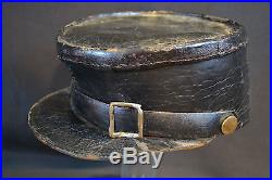 Antique Original CIVIL War Era Black Leather Kepi Shako Cap Confederate Army