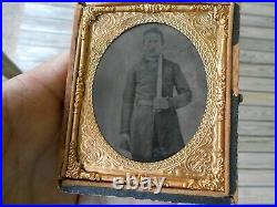 Antique Original CIVIL War Tin Type Photograph Confederate Soldier & Knife
