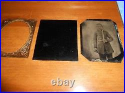 Antique Original CIVIL War Tin Type Photograph Confederate Soldier & Knife