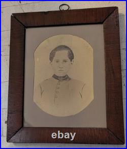 Antique c 1860s Civil War Era Pen Drawing PhotoYoung Confederate SoldierCadet