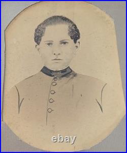 Antique c 1860s Civil War Era Pen Drawing PhotoYoung Confederate SoldierCadet