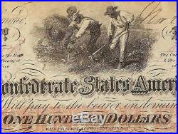 Au 1862 $100 Dollar Confederate States Currency CIVIL War Hoer Note Csa Paper