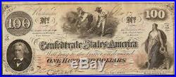 Au 1862 $100 Dollar Confederate States Currency CIVIL War Hoer Note Csa Paper