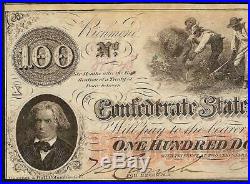 Au 1862 $100 Dollar Confederate States Currency CIVIL War Hoer Note Csa Paper