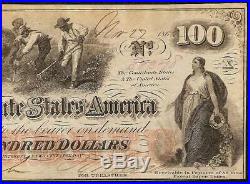 Au 1862 $100 Dollar Confederate States Currency CIVIL War Hoer Note Csa Paper