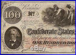Au 1862 $100 Dollar Confederate States Currency CIVIL War Hoer Note Money T-41