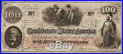 Au 1862 $100 Dollar Confederate States Currency CIVIL War Hoer Note Money T-41